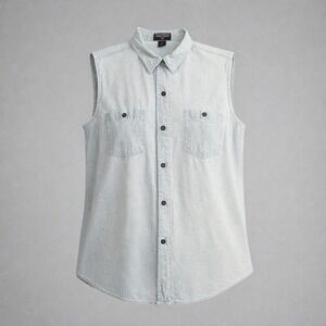 Polo Jeans Co Ralph Lauren Sleeveless Denim Shirt Light Wash Blue Cotton XL